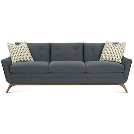 Contemporary Sofa with Flared Wood Legs and Tufted Back